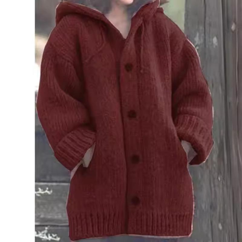 Autumn and winter women's mid-length sweater cardigan with hood