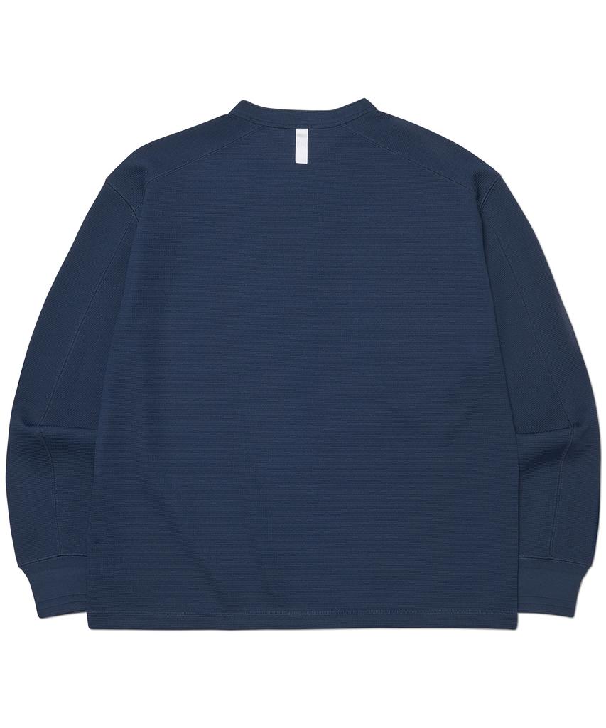 NOMANUAL Nm Henley Neck Waffle Long Sleeve Tee - Dark Navy