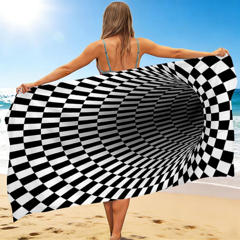 1Pc Checkerboard Illusion Tunnel Beach Towel, Quick Dry, Multi-Use for Beach Pool Gym Yoga Home Travel, Christmas, Halloween, Xmas Gift M928739