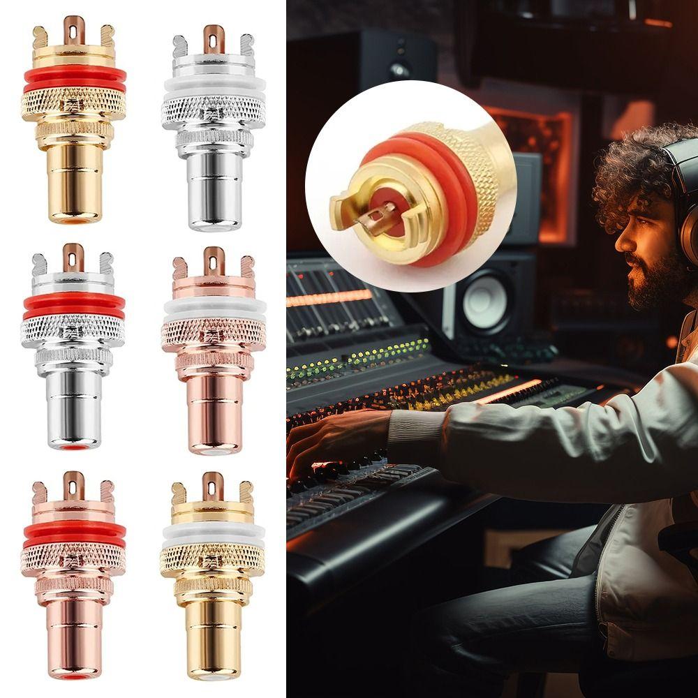 

Gold/Rhodium Plated Copper Female Speaker Terminals Hifi Adapter Plug RCA Socket Silver-Red Ring