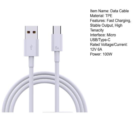 Cable de datos de alta tenacidad, antienrollamiento, salida estable, 12 V, 6 A, 1 metro, cable de datos USB/Tipo C para Xiaomi, Huawei, OPPO y Android