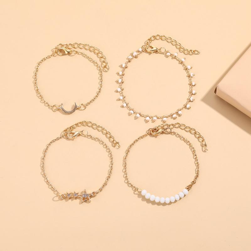 Bracelet, Fashionable Handmade Beaded Moon Five-Pointed Star With Diamonds, Moon Rice Bead Bracelet For Women