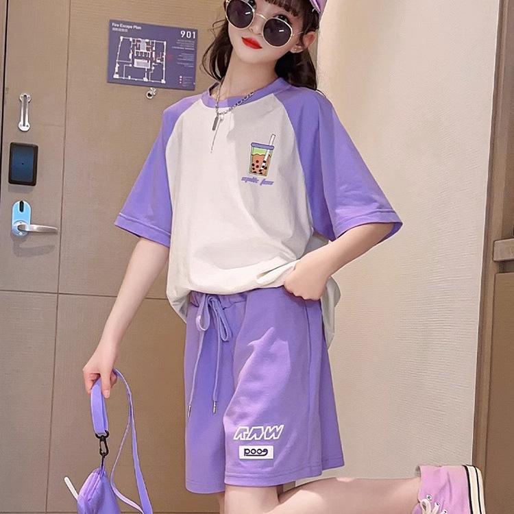 Girls' Summer 2025 Fashion Sports Set: Stylish Short Sleeve and Shorts for Big Girls