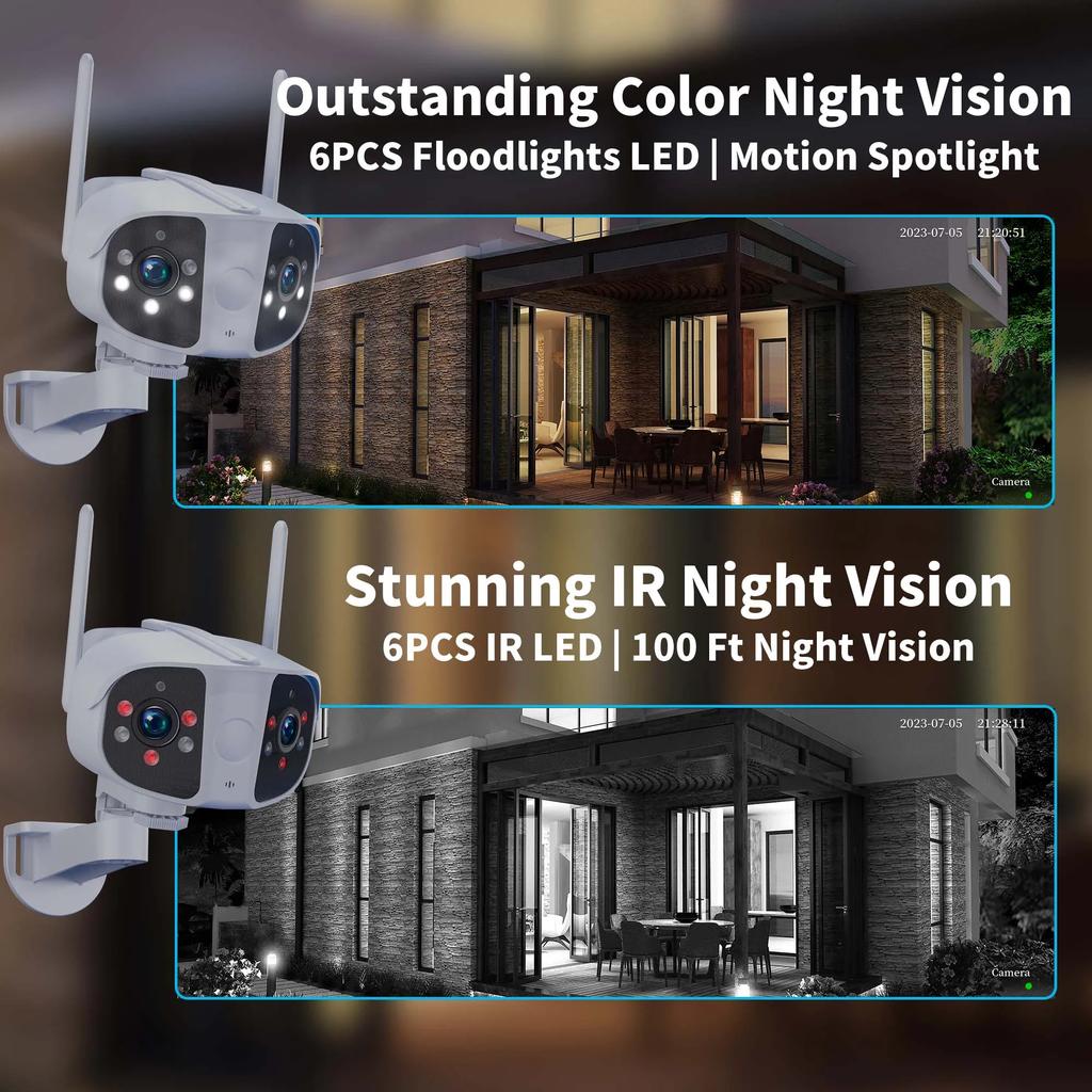 4K 8MP WiFi Security Camera Outdoor Fixed 180° Wide Angle Panorama Cam Video Waterproof Surveillance CCTV 6MP Dual Lens Cameras