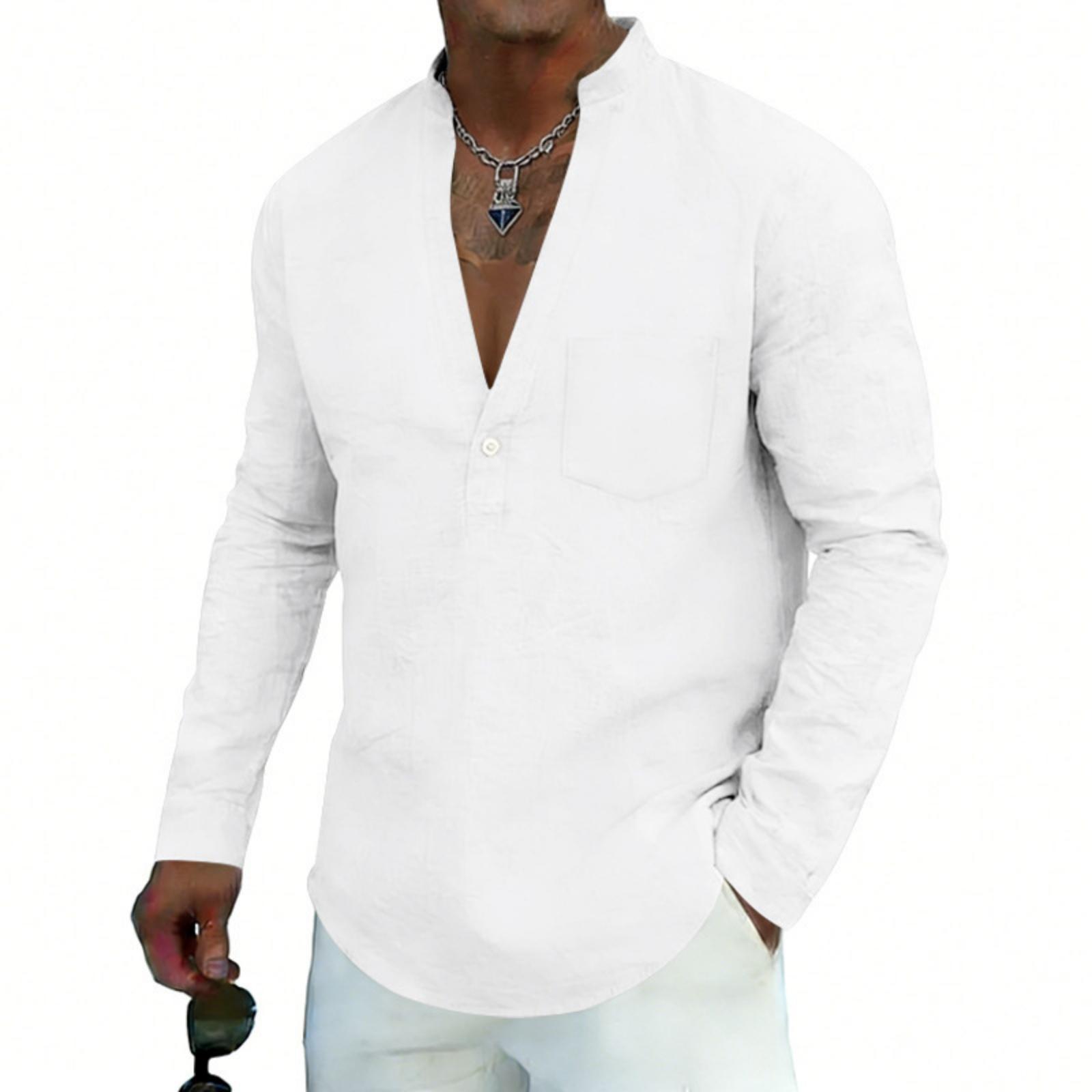 

Men s Cotton Breathable Large V-neck Outdoor Collar V-neck Shirt XL білий