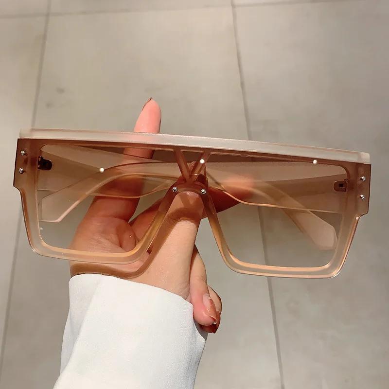 New Big Frame Square Flat Top Sunglasses Women For Men Luxury Brand Designer Rivet Sun Glasses Vintage Punk One Piece Eyeglasses