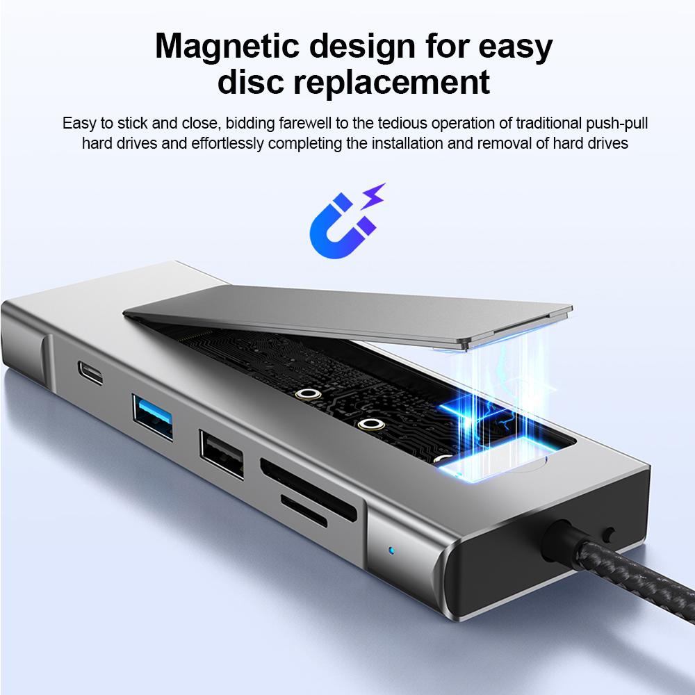 8-in-1 M.2 SSD HUB USB C Docking Station with Disk Storage Function SSD Enclosure HDMI 4K60Hz USB 3.2 10Gbps Hub For PC Laptop