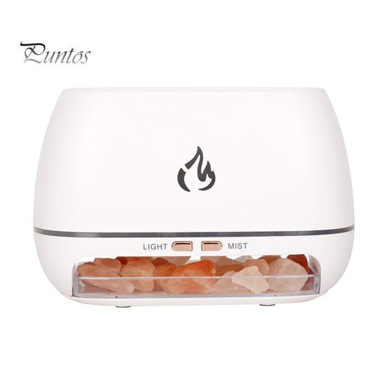 Desktop Air Humidifier Essential Oil Diffuser with RGB Colorful Light Realistic Flame Effect 3-in-1 Scent Diffuser Salt Rock Lamp