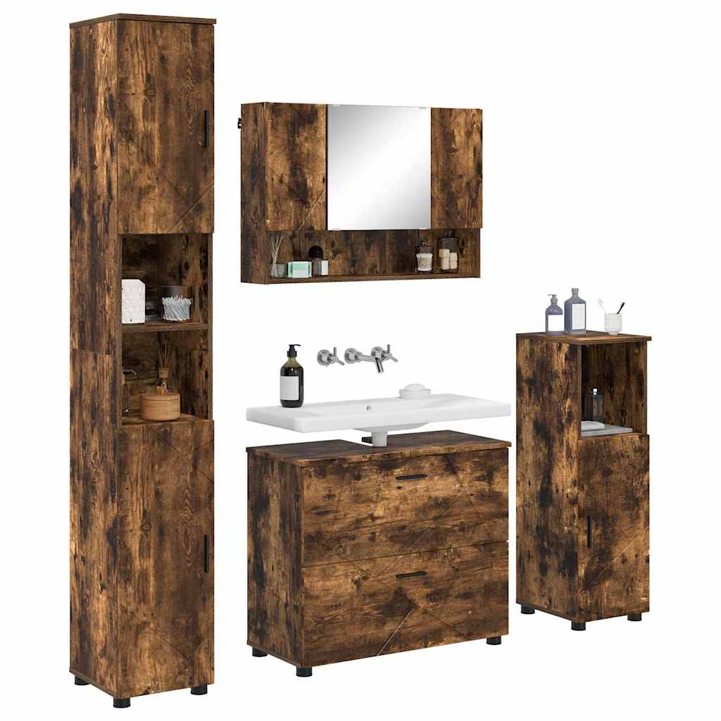 Bathroom Furniture Set 4 Pcs Smoked Oak 35 X 30 X 192 Cm
