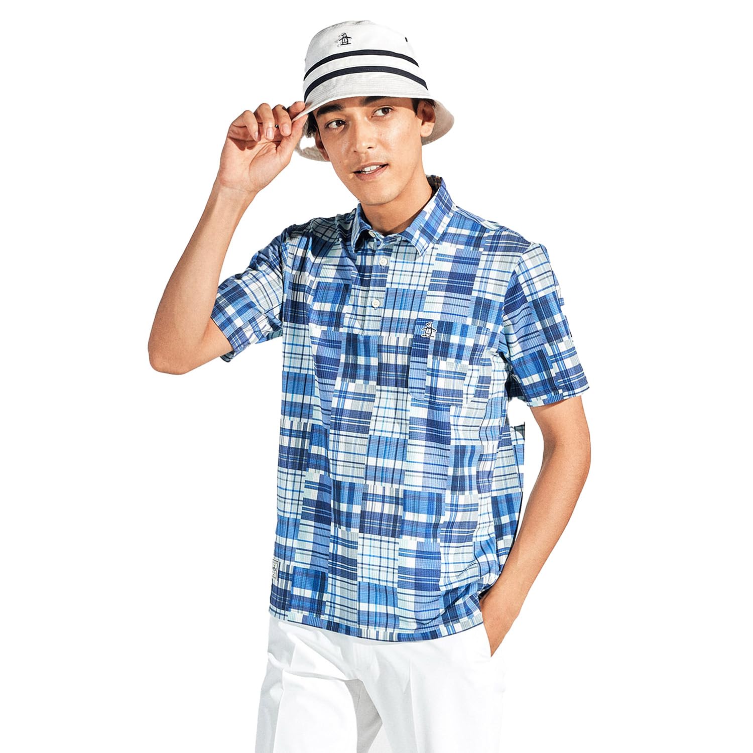 

Munsingwear Short Sleeve Collared Madras Check BL00 Golf Men s Shirt, MG5SHS41M, (Blue), Moisture-Wicking, Quick-Drying, Cooling,