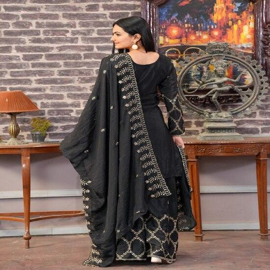 Elegant Black Embroidered Sharara Suit with Intricate Work