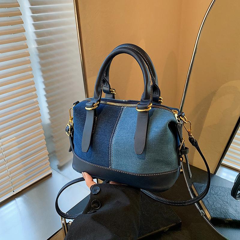 Denim Bag Women's New Popular Casual Versatile Hand Bag Contrasting Color Fashion Shoulder Messenger Bag