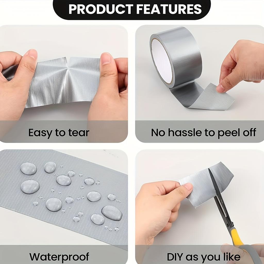 Super Strong Waterproof Duct Tape - Versatile Silvery Gray Adhesive for Walls, Plastics, Glass, Wood & Metal