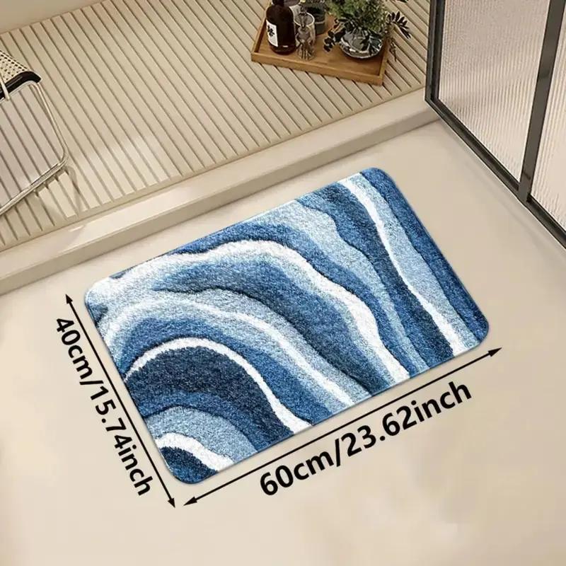 Ocean Wave Pattern Bath Mat Super Absorbent Non-slip Soft Microfiber Bathroom Rug for Shower Room Home Decor