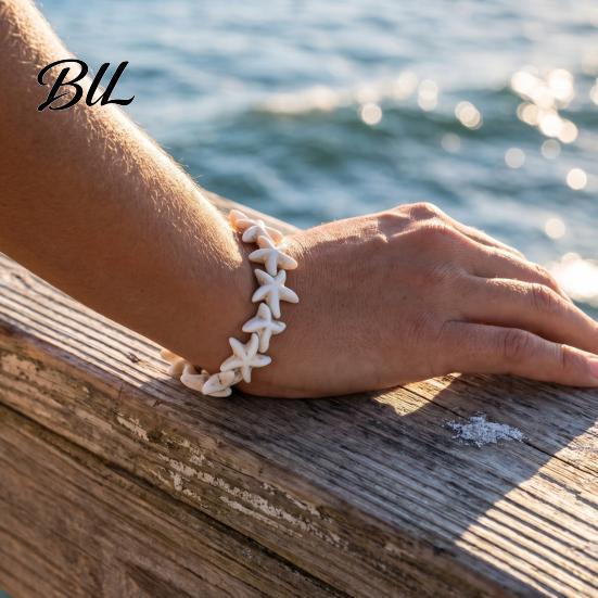 Cute Starfish Shell Bracelet Summer Beach Bracelet, Bohemian Sea Turtle Braided Handmade Woven Flexible Rope for Travel String Wristband, Adjustable