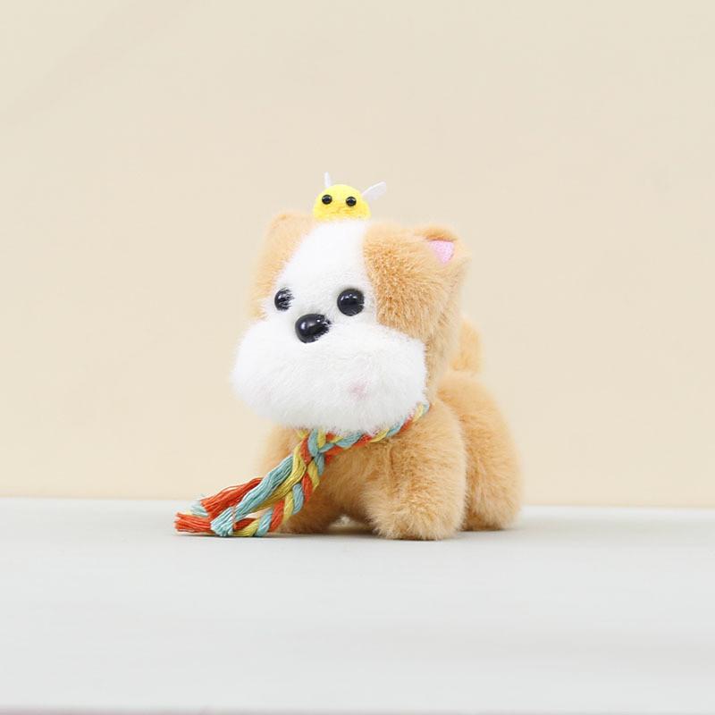 Cute Bee Puppy Keychain Cartoon Children Backpack Decorative Pendant Plush Doll