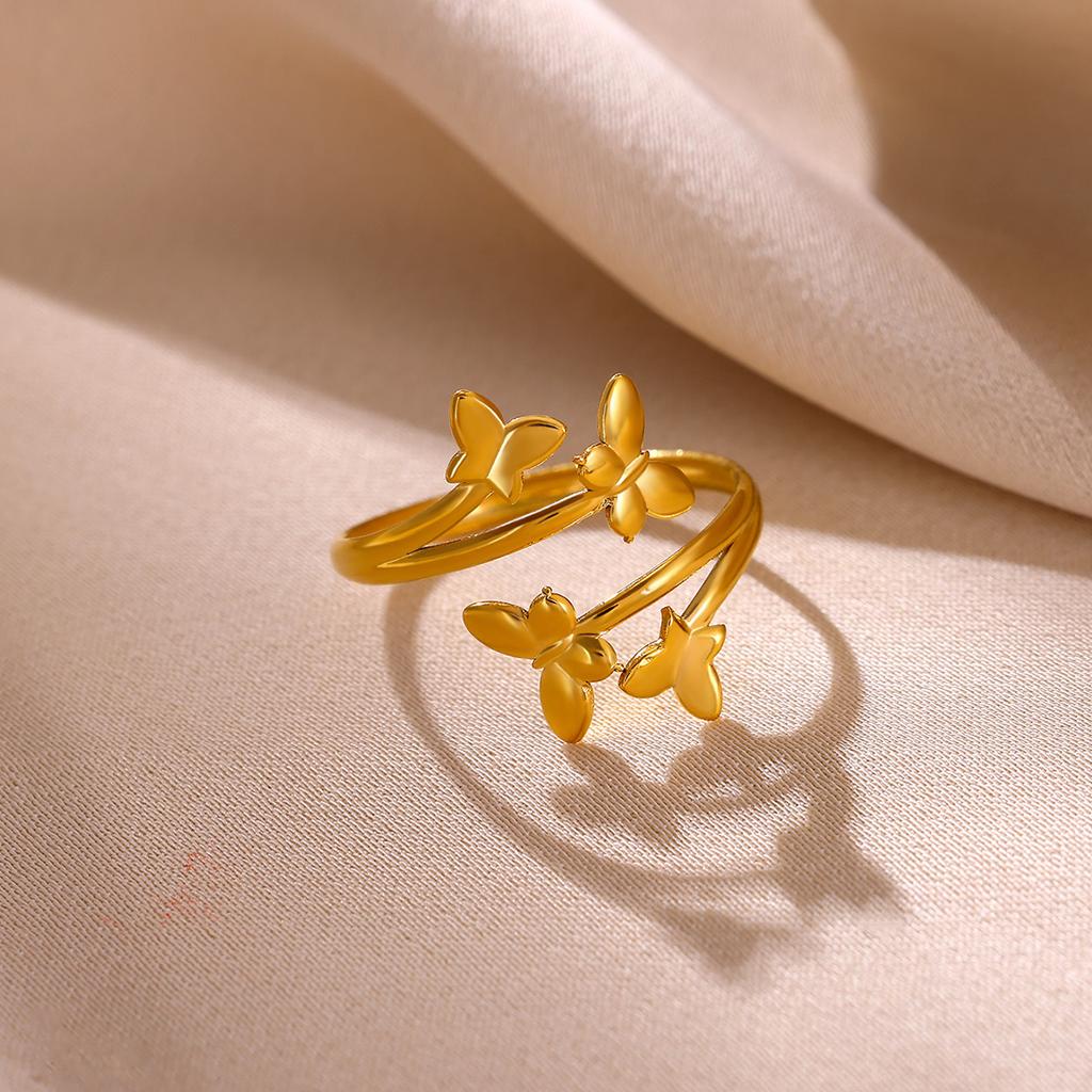 New Gold Color Rings For Women Geometric Flower Minimalist Stainless Steel Anillos Waterproof Butterfly Jewelry Elegant Her Gift