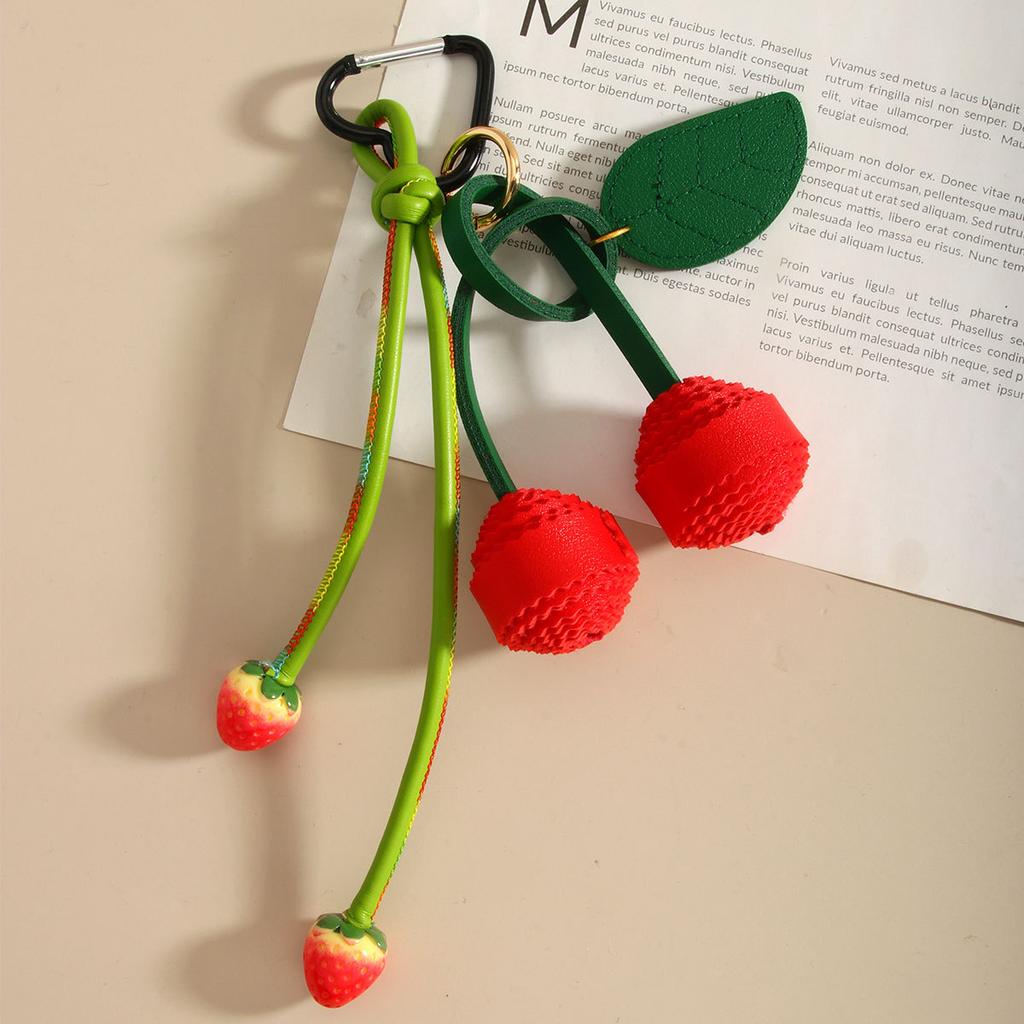 Cross-border European and American pu cherry woven ball pendant keychain fashionable and cute strawberry bag pendant pendant
