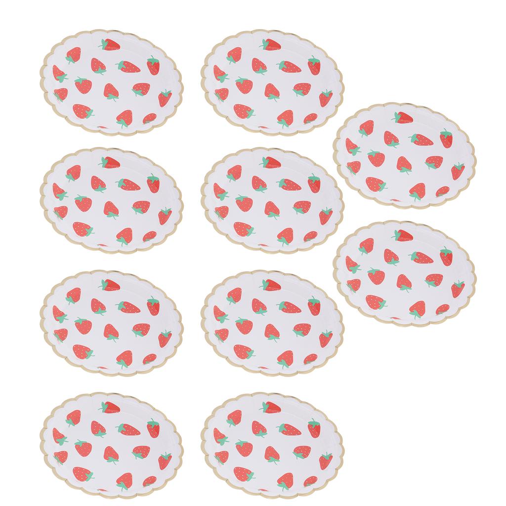 10Pcs Party Tableware Disposable Strawberry Pattern Tableware Set for Birthday Parties Seaside