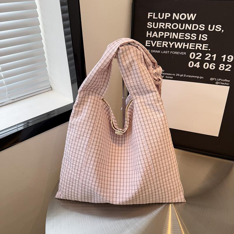 Bag Korean lazy style canvas bag literary niche armpit bag 2025 new plaid bag fashion shoulder bag