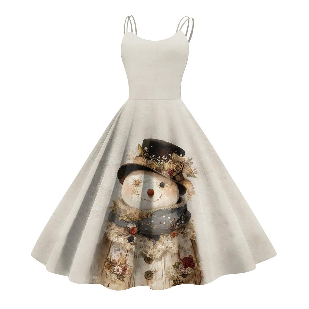 Women's Christmas Print Casual Fashion Round Neck Mid-Length Dress