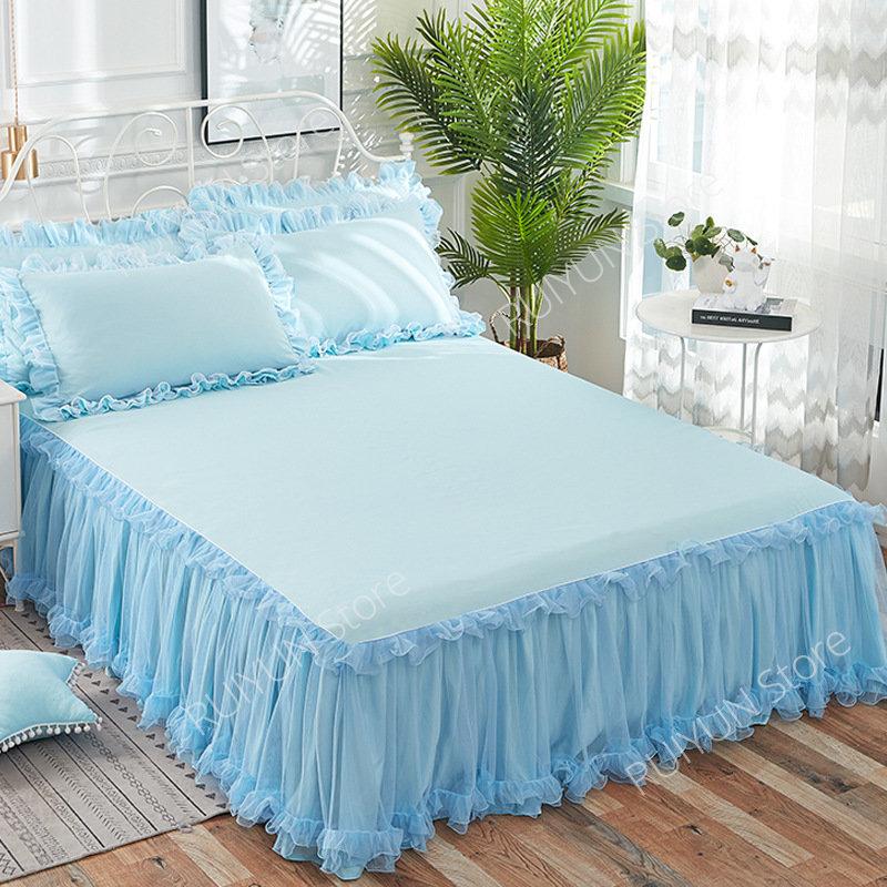 Elegant Princess Bed Skirt Non-slip Mattress Cover Ruffled Lace Bed Skirt Bedsheet Bed Cover Protector Home Bedspread Bed Skirt
