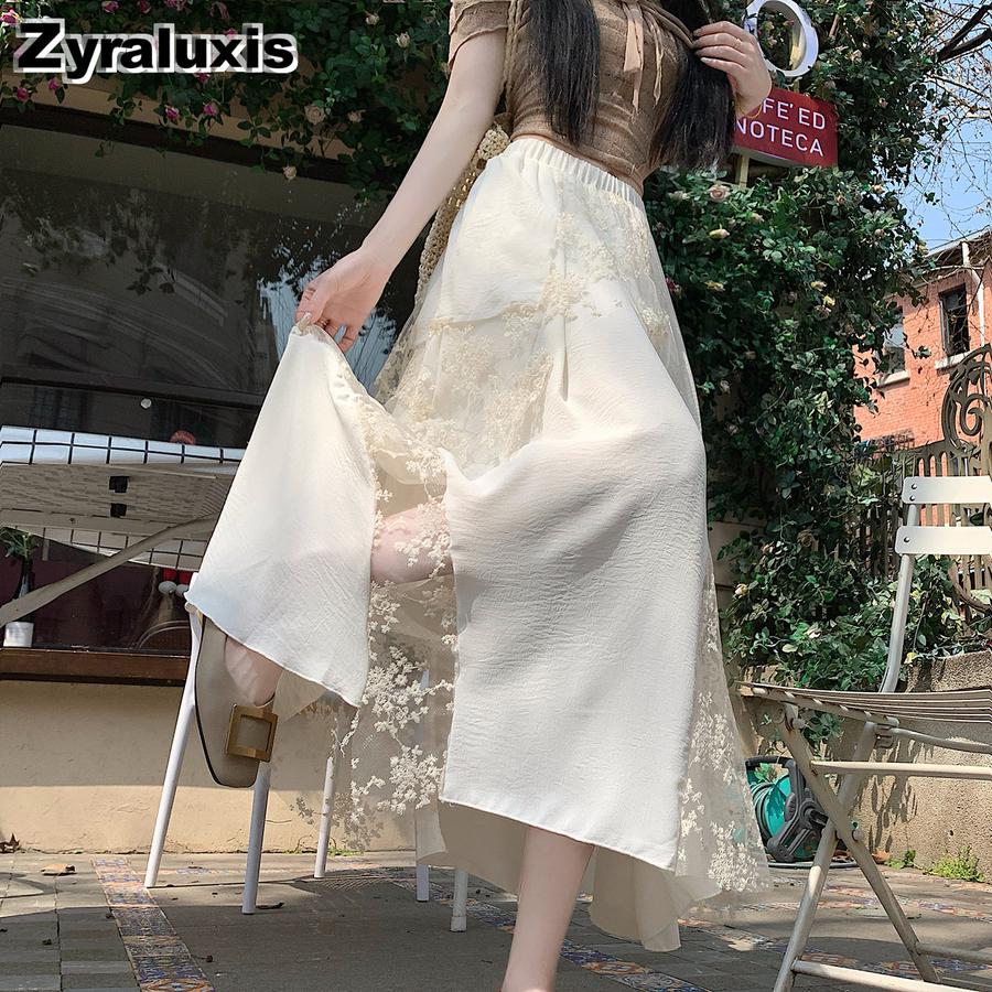 Gentle Breeze Maxi Chiffon Midi A-Line Skirt for Women Summer New Arrivals Casual Over-the-Knee Ruffles Dress