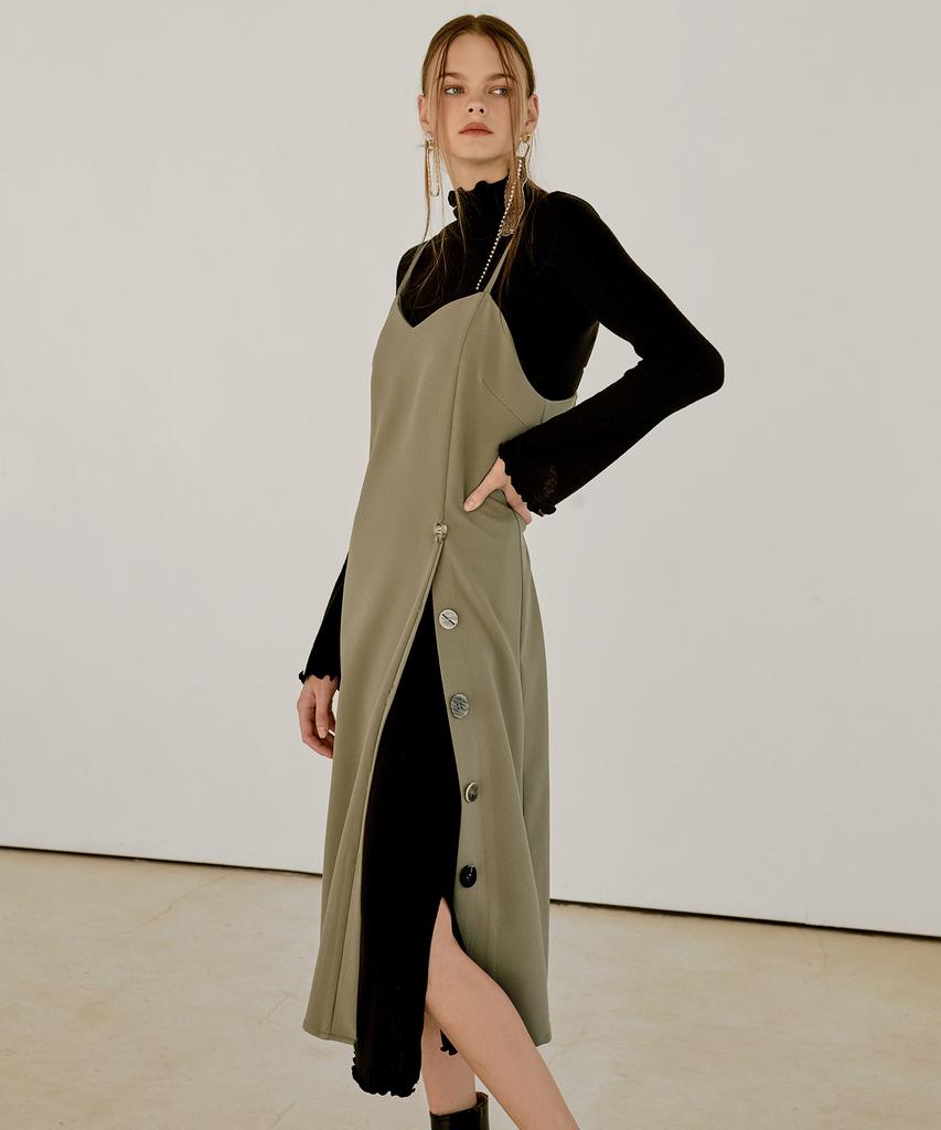 ETMON Layered Slim Long Dress Black