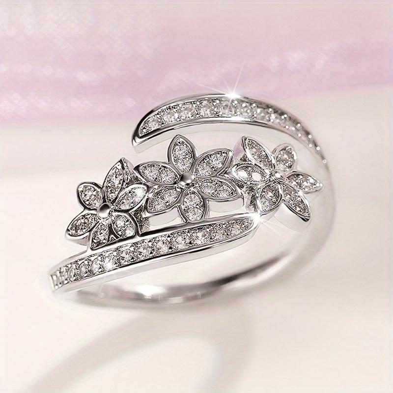Women's Luxury Geometric Elegance Flower Ring Wedding Engagement Party Jewelry Accessories