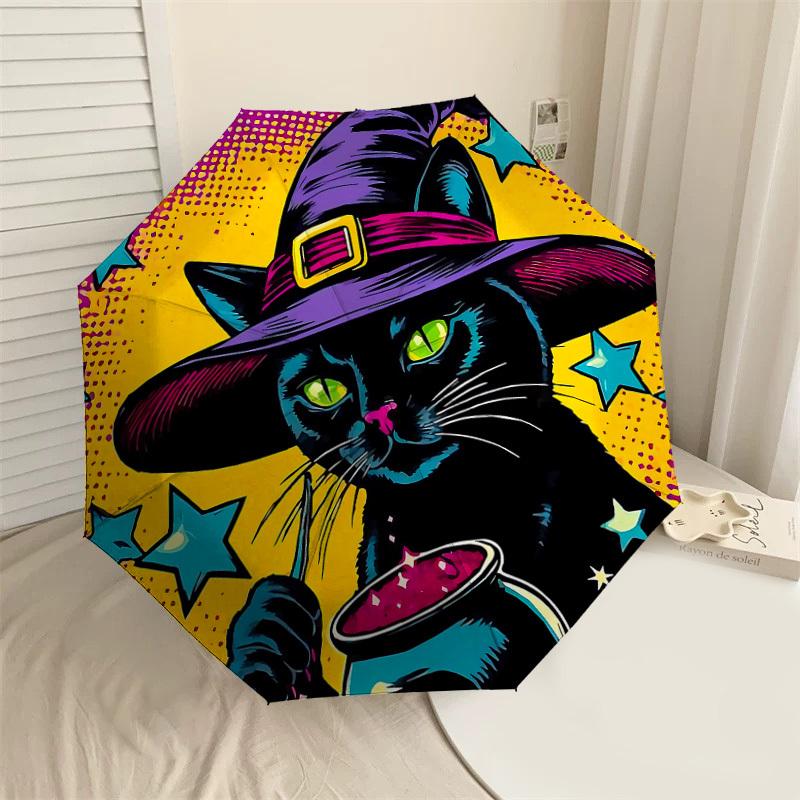 

Magical Witch Cat Day Adventure: Automatic Opening/Closing Umbrella - Outdoor Travel Accessory, Lightweight and Durable for Gift Lovers 089