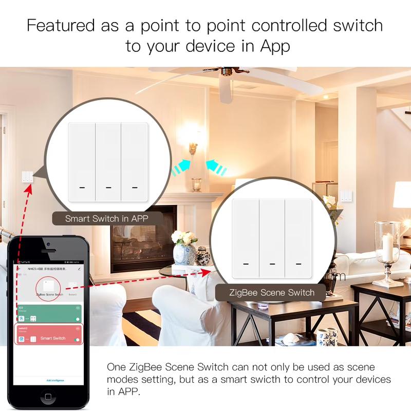 MOES Tuya ZigBee Scene Switch Wireless Push Button Controller Battery Powered Transmitter Smart Life App Automation 1/2/3 Gang