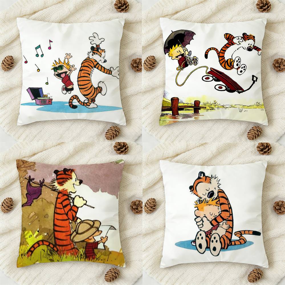 CCalvin and Hobbes Doublesided Printed Square Decorative Cushion Cover for Sofa Living Room Home Decor
