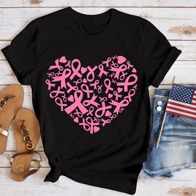 New Awareness Heart Print Tshirt Unisex Fashion Sleeve Casual Summer Tops Tees