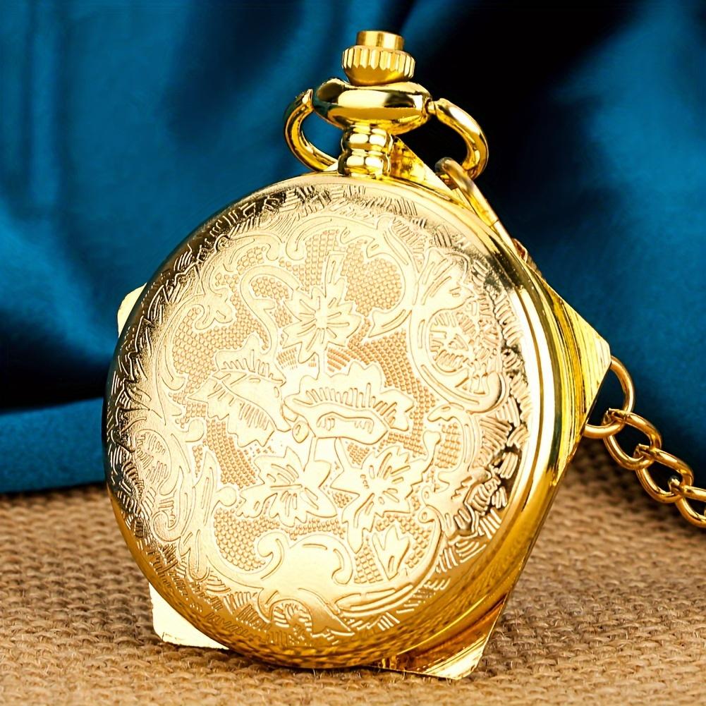 Personalized Fashion College Style Pentagonal Gold Blue Case Quartz Pendant Hanging Watch for Boys and Students Pocket Watch