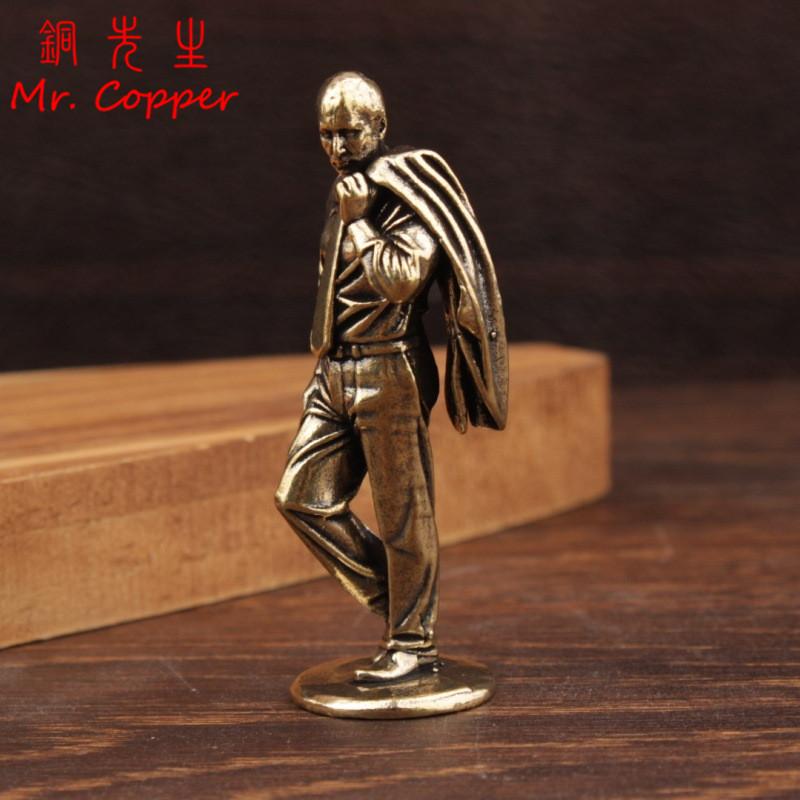 Brass Male Model In Suit Small Statue Retro Handsome Man Characters Figurines Desktop Ornaments Decorations Crafts Home Decors