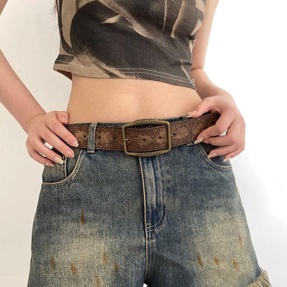 Metal Buckle Retro PU Leather Belt Ethnic Style Trouser Decoration Y2k Style Waist Belt  Party