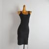Solid Simple Sleeveless Knitted Cami One Piece Dress Women Clothing Summer Slim Fit Slimming Drawstring Hip Skirt