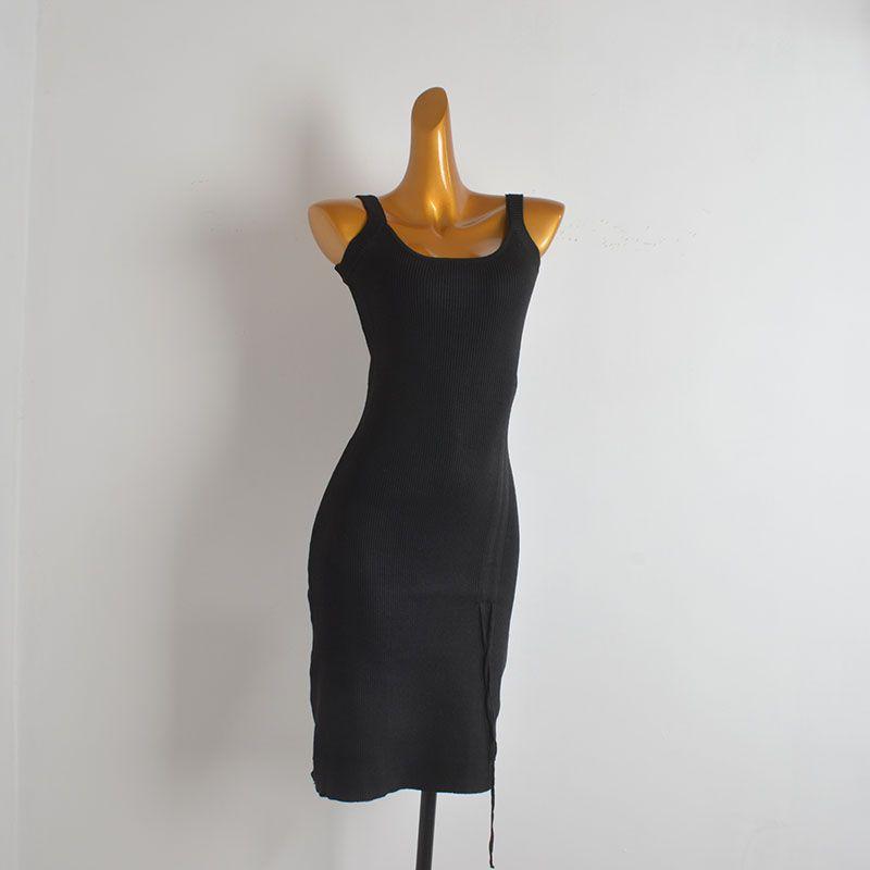 Solid Simple Sleeveless Knitted Cami One piece Dress Women clothing Summer Slim fit Slimming Drawstring Hip Skirt