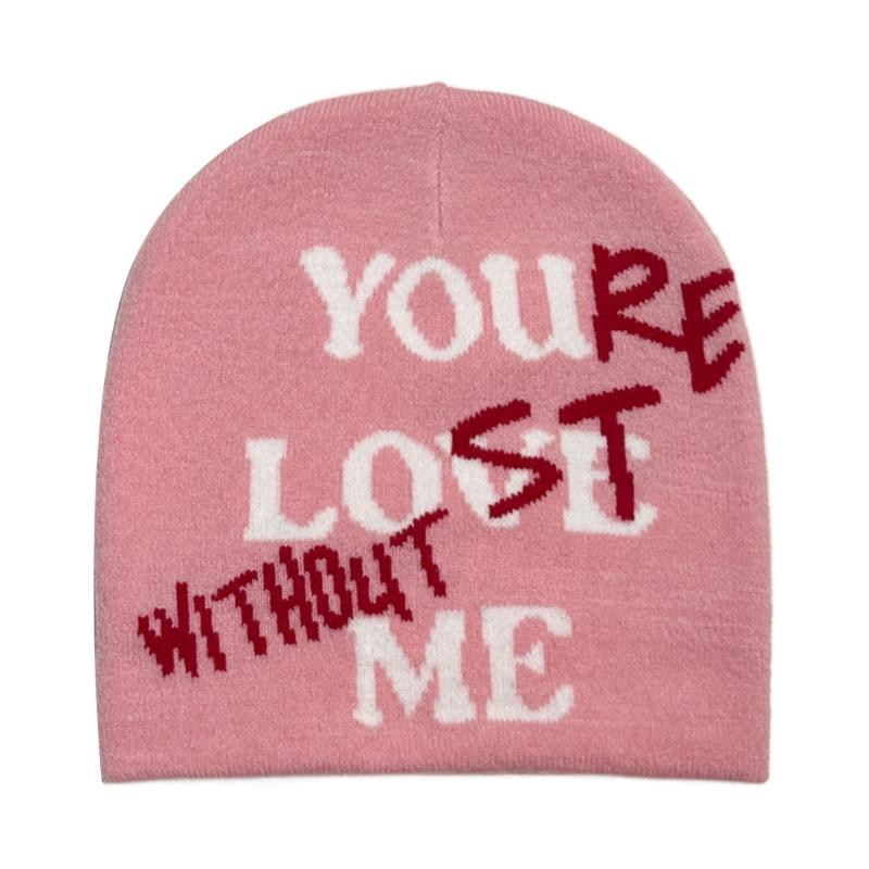 

Winter Knitted Hat for Teen Windproof Hat with Jacquard Letter Skiing Riding Hat рожевий