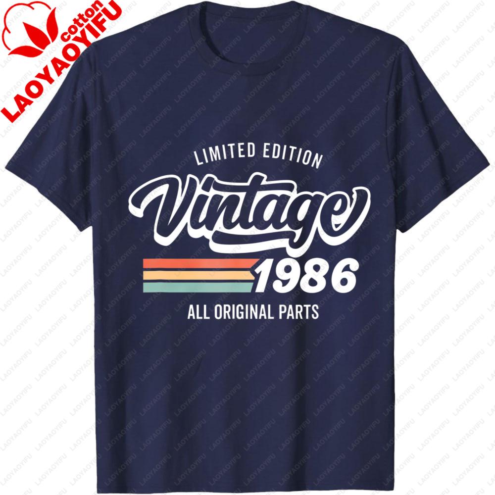 Vintage 1986 TShirt Limited Edition All Original Parts Retro Birthday Gift Idea For Men Born In 1986 Classic Striped Graphic Tee