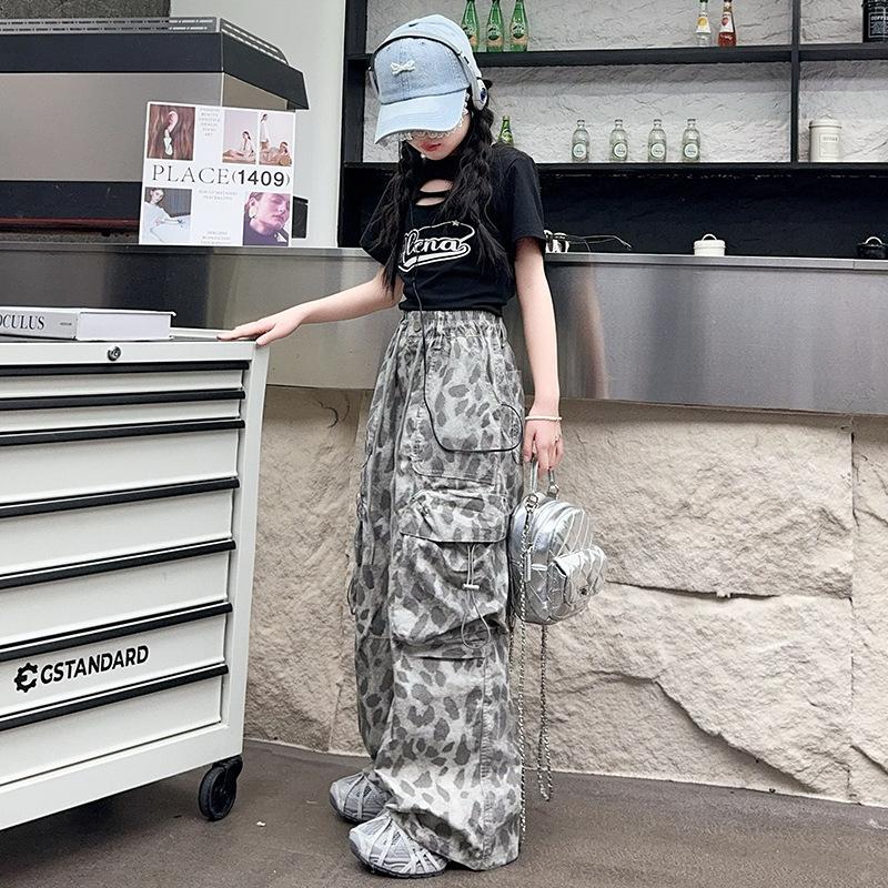Teenager Kinder Mädchen Sommer Cargohose Hip-Hop Tanzkostüm für Kinder Hohe Taille Lässige Hosen