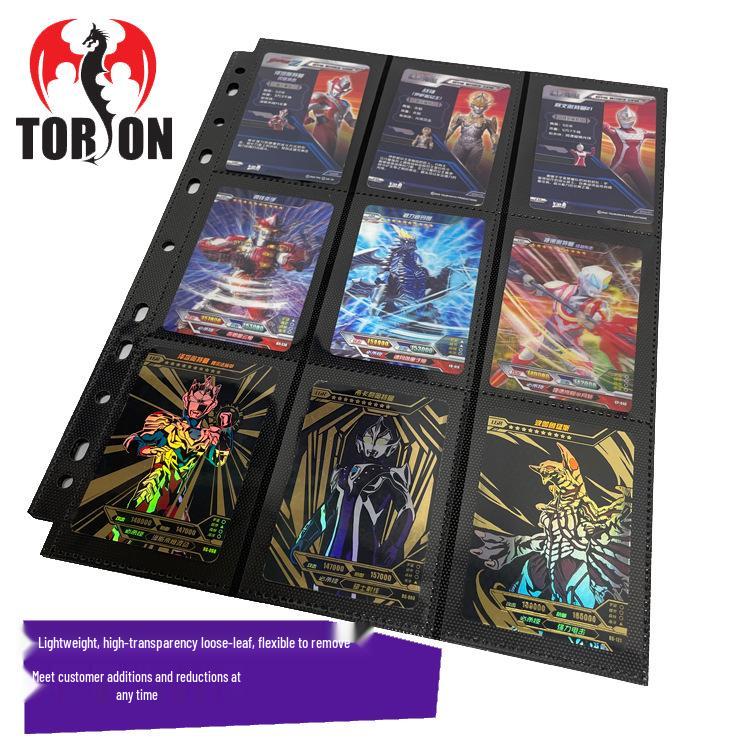 Suport pentru cărți Yu-Gi-Oh cu compatibilitate pentru cărți vedetă NBA - 11 găuri, 9 buzunare, o singură față, pagini de înaltă transparență cu model negru litchi