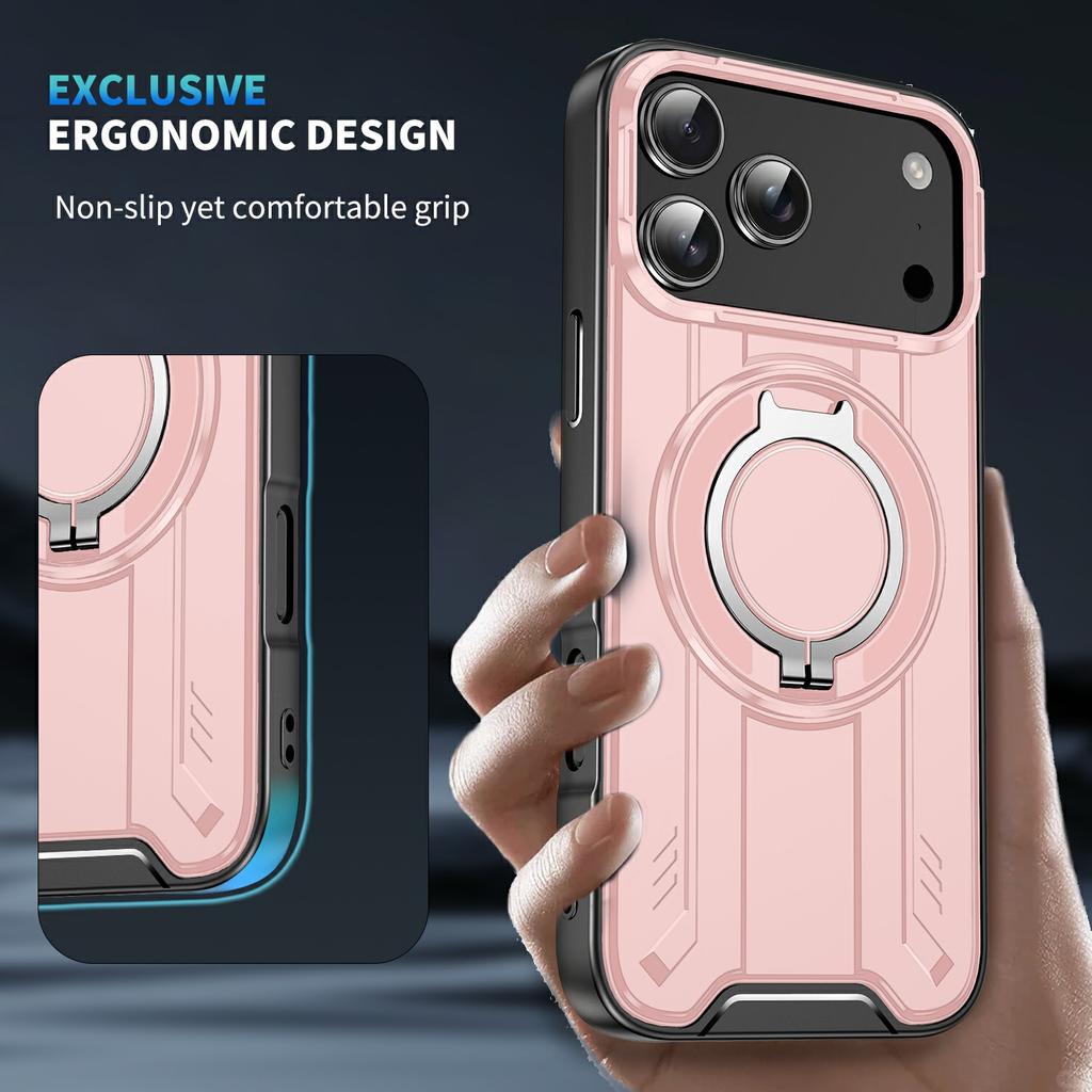 For iPhone 17 Pro Max Case Compatible with MagSafe Rotating Ring Kickstand PC + TPU Shockproof Phone Cover