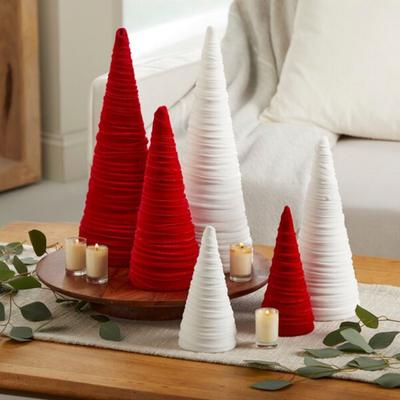 Samt Weihnachtsbaum Kegel Dekorationen Weihnachten Beflockter Baum Tisch Mittelstück für Winter Bauernhaus Etagere Kamindekor