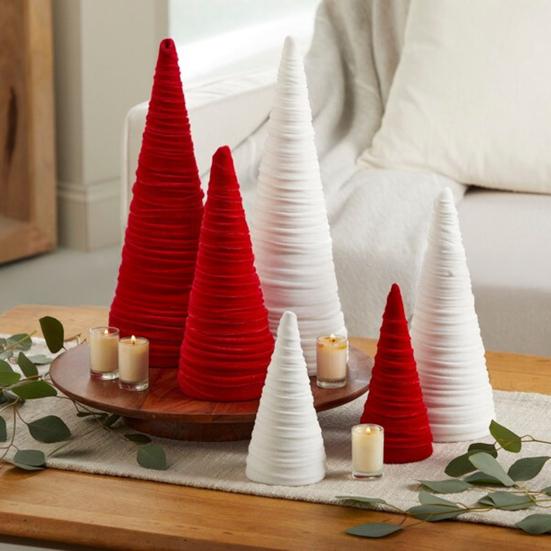 Velvet Christmas Cone Tree Decorations Christmas Flocked Tree Table Centerpiece for Winter Farmhouse Tiered Tray Mantle Decor