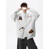 Men's Cartoon Puppy Embroidered Round Neck Cardigan Hoodie - Spring/Autumn Loose Fit with Niche Design
