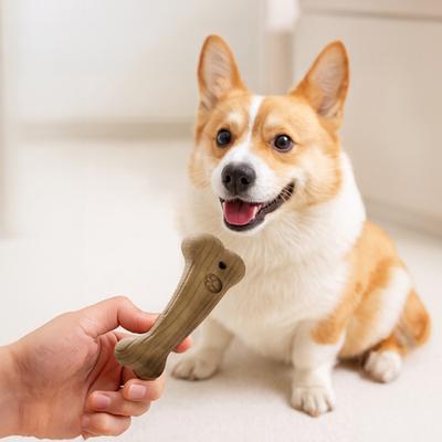 Bone Shaped Dog Toy Wooden Dog Chew Toy Puppy Teething Toy for Aggressive Chewers Dogs Teeth Cleaning Entertainment