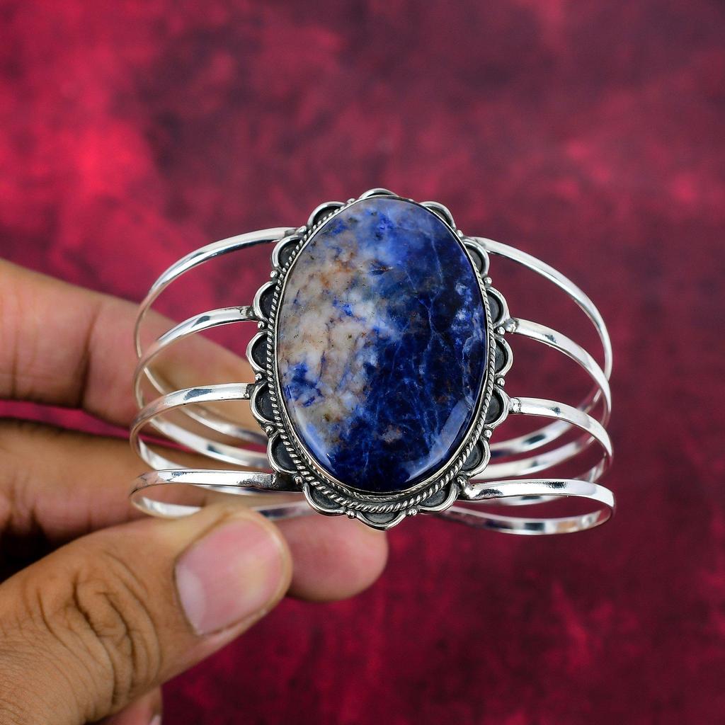 Sodalite Handmade Gemstone Bangle, 925 Solid Sterling Silver  Bangle Antique Jewelry,  Bangle For Engagement Gift