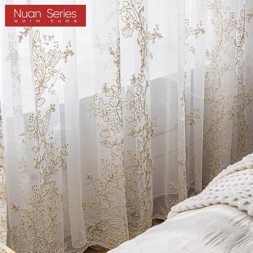 1PC Nuan Series Europejski styl francuski luksusowy haftowany przezroczysty firana romantyczny biały tiul do salonu sypialni i balkonu okno wystrój domu