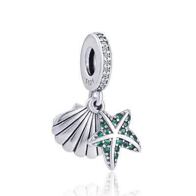 Noua geantă europeană de stea de mare, carapace verde, mărgele fine, se potrivesc cu brelocuri originale, brățară din argint 925, bijuterii F054